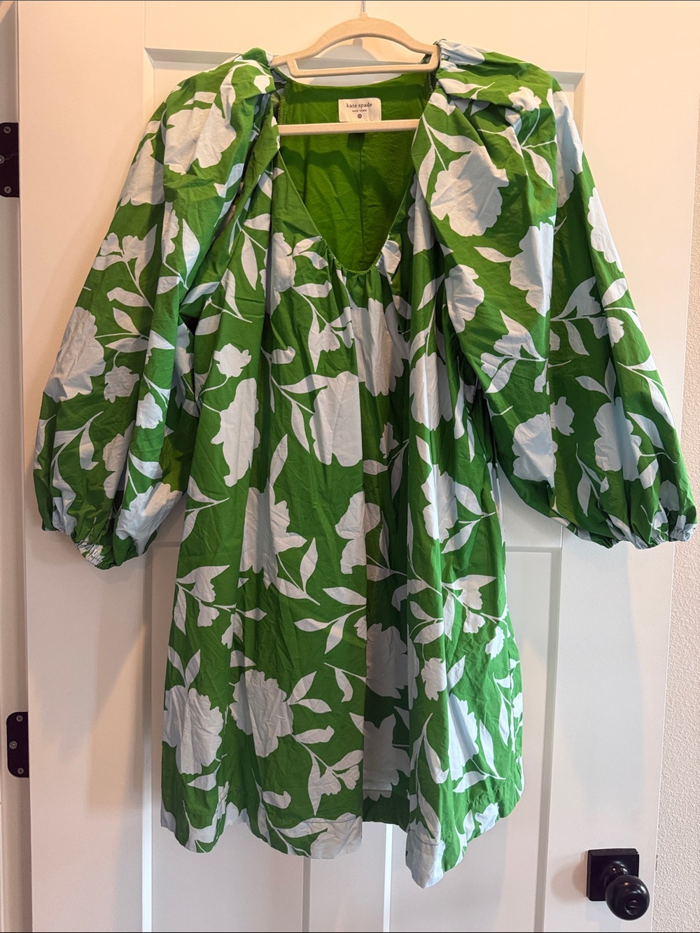 kate spade new york Green Floral Puff-Sleeve Mini Dress